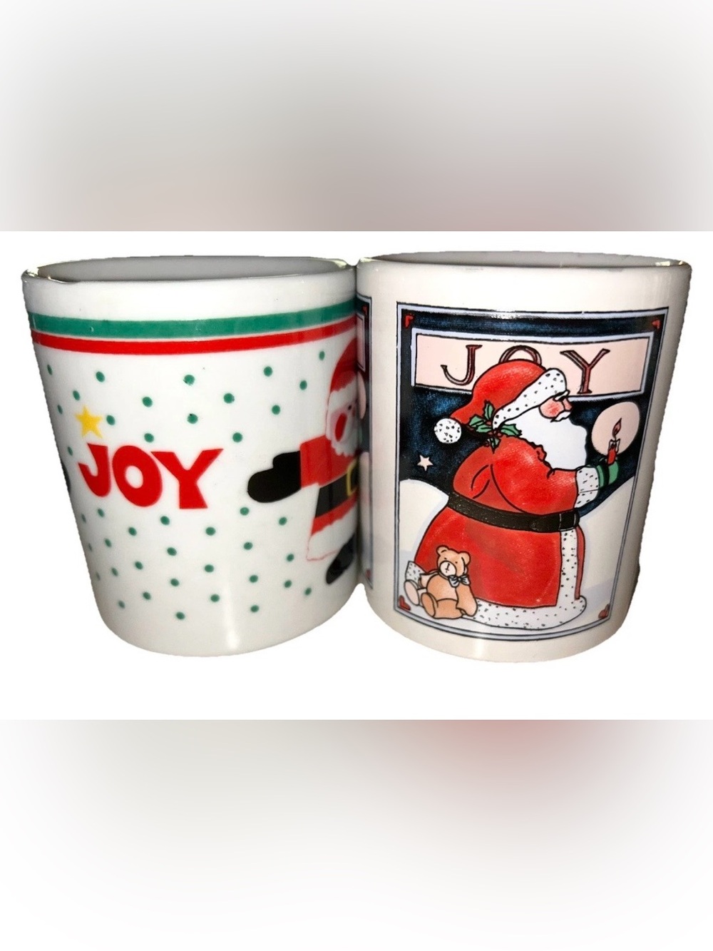 Vintage Joy Themed Christmas Coffee Tea Mugs Winter Festive Holidays Santa